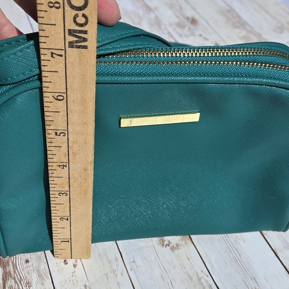Green Crossbody Purse Teal Faux Leather Gold Hardware Double Zip Small Bag - Picture 7 of 16